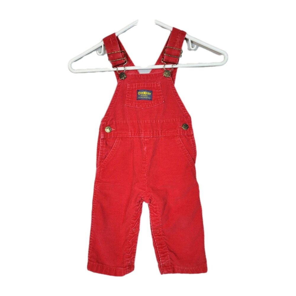 Vtg Oshkosh B'Gosh Vestbak Red Corduroy Overalls Unisex 24 Months USA Made